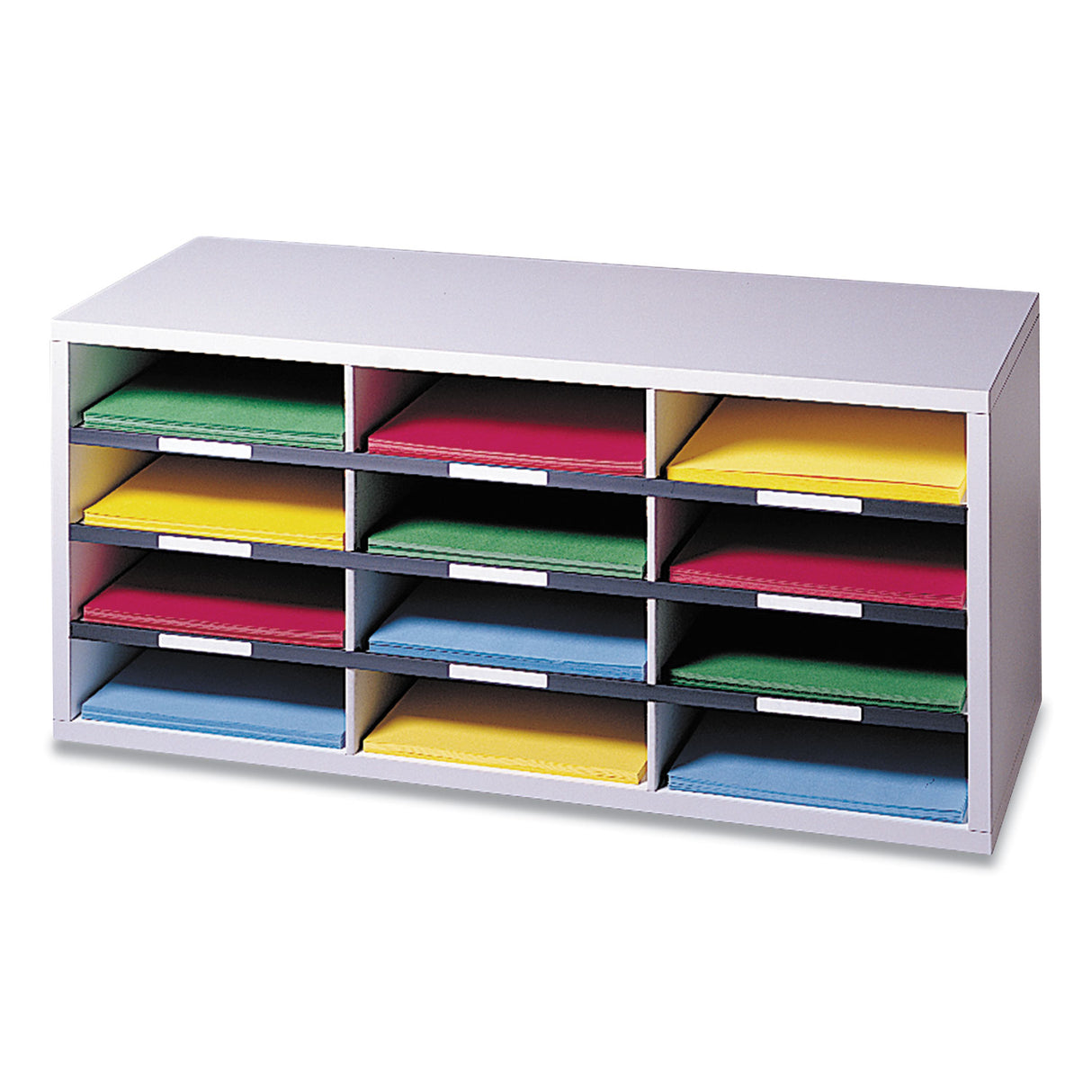 Fellowes Particle Board Desktop Sorter, 12 Compartments, 29 x 11.88 x 12.9, Dove Gray (25004)