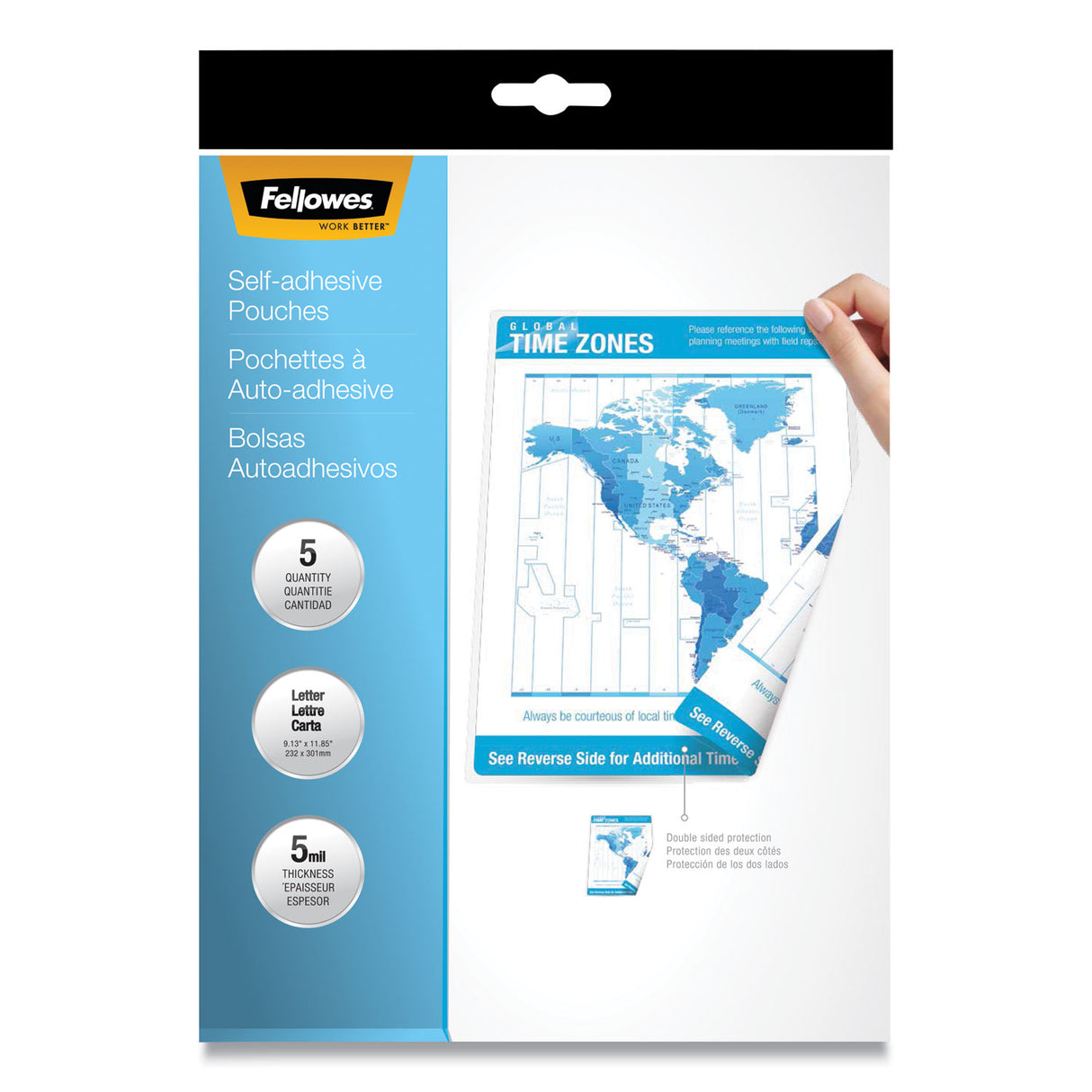 Fellowes Self-Adhesive Laminating Pouches, 5 mil, 9" x 11.5", Gloss Clear, 5/Pack (52205)