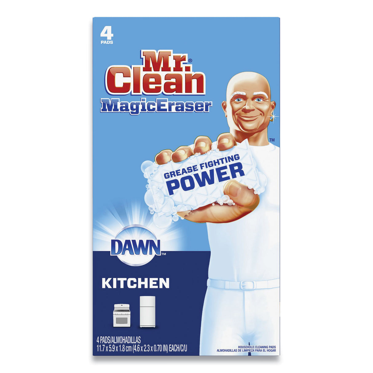 Mr. Clean Magic Eraser Kitchen Scrubber, 4.6 x 2.3, White, 4 Scrubbers (51107)