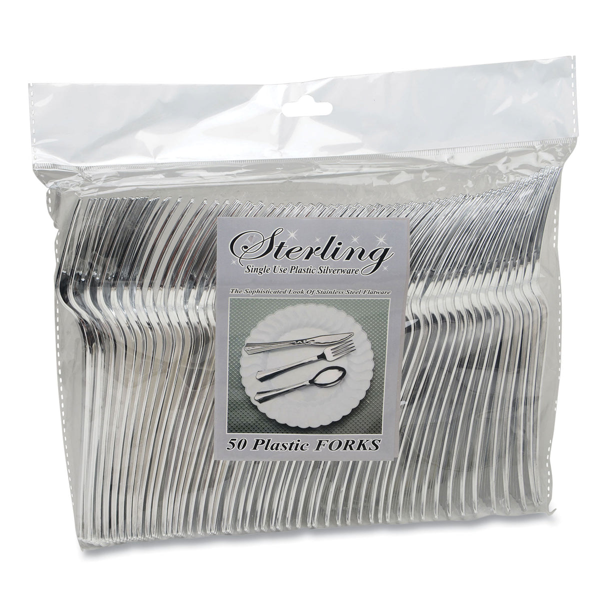 Tablemate Sterling Heavy-Duty Plastic Cutlery, Forks, Silver, 50/Pack (8305FSV)