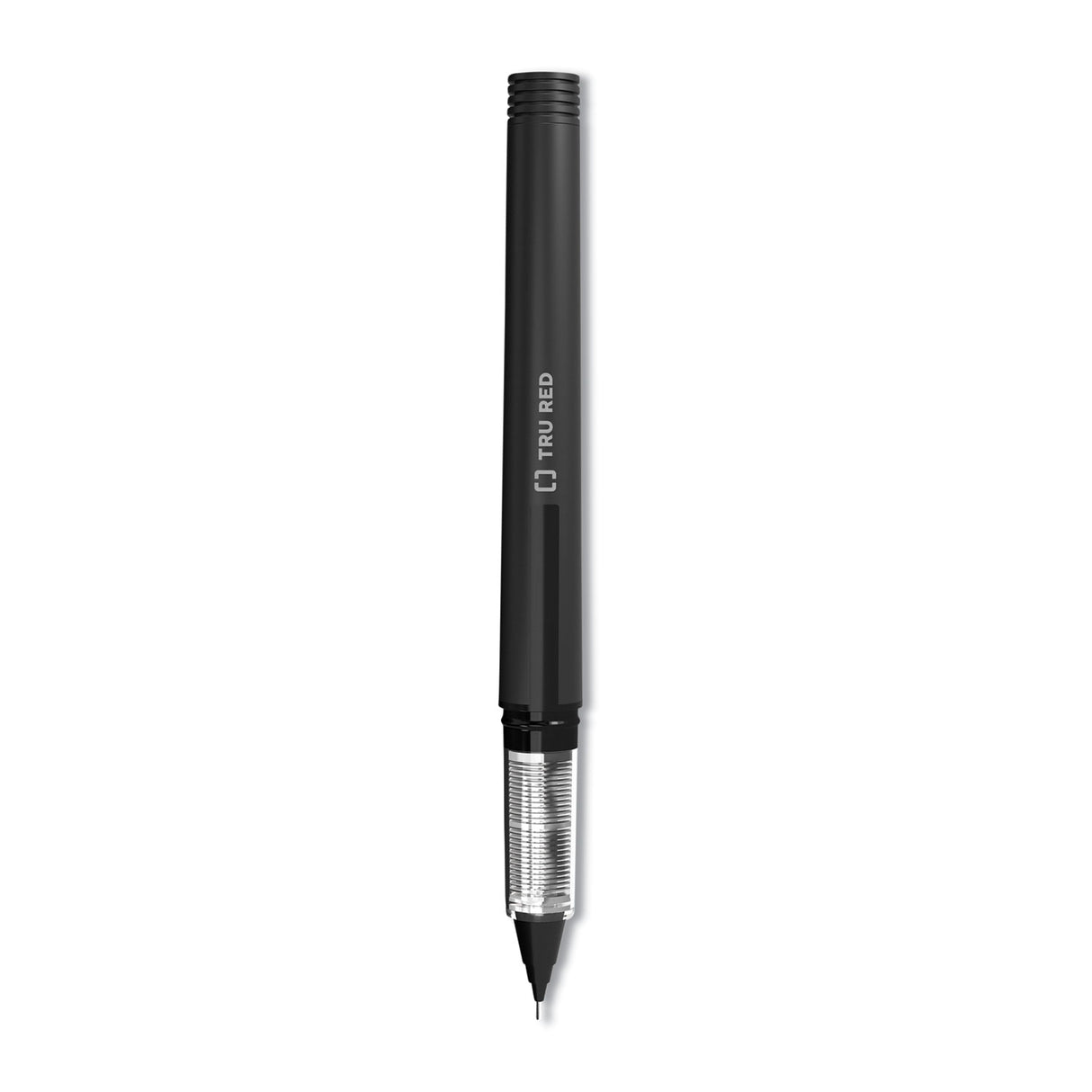 TRU RED Roller Ball Pen, Stick, Fine 0.5 mm Needle Tip, Black Ink, Black/Clear Barrel, Dozen (24419533)