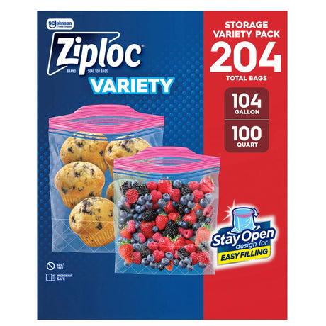 Ziploc Slider Bags Variety Pack (204Â ct) | Leak-Resistant Organization Ziploc