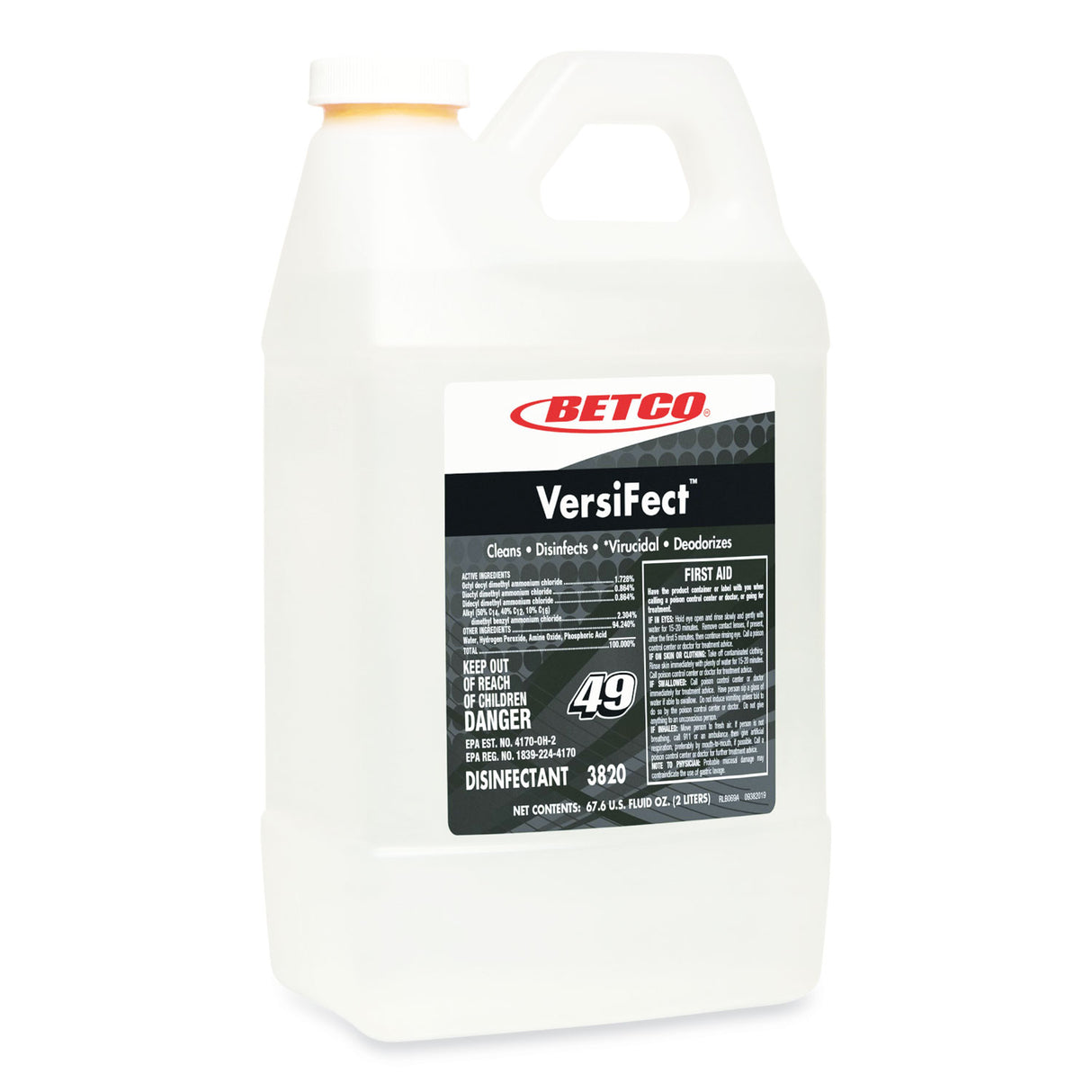 Betco VersiFect Cleaner Disinfectant, Fresh Scent, 2 L Bottle, 4/Carton (38204700)