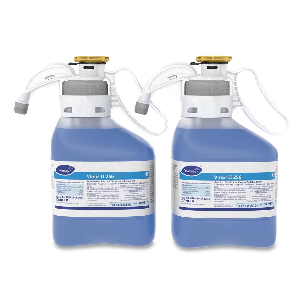 Diversey Virex II 256 One-Step Disinfectant Cleaner Deodorant, Mint, 1.4L, 2 Bottles/CT (5019317)