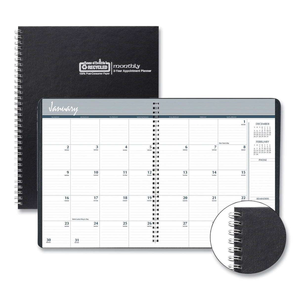House of Doolittle Monthly Hard Cover Two-Year Planner, 11 x 8.5, Black Cover, 24-Month: Jan 2025 to Dec 2026 (262092)