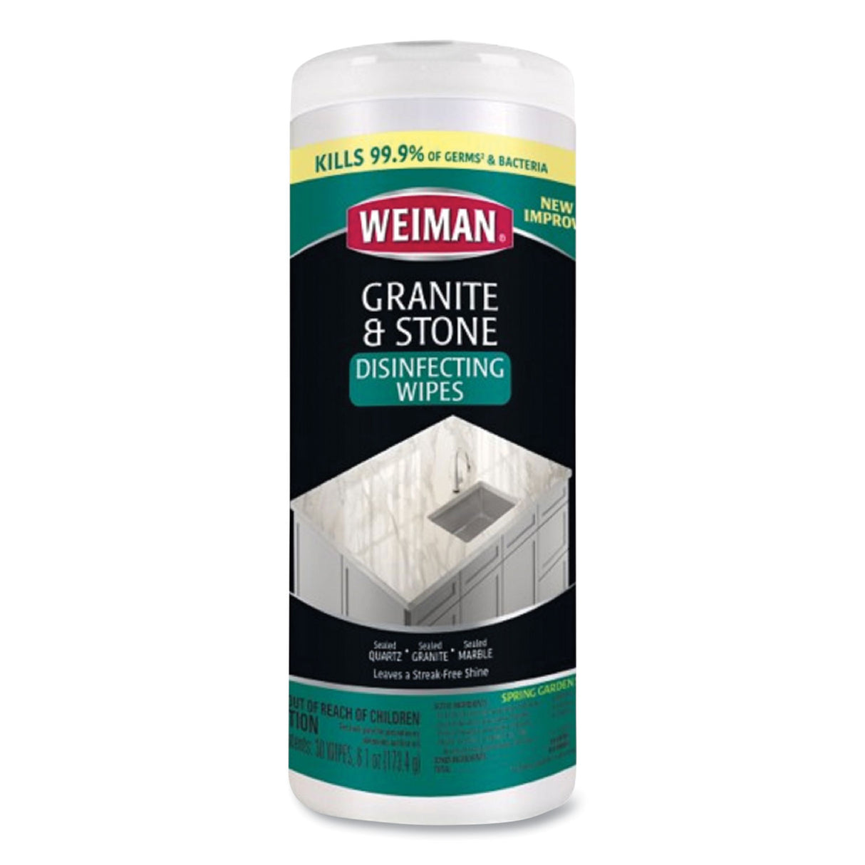 WEIMAN Granite and Stone Disinfectant Wipes, 1-Ply, 7 x 8, Spring Garden Scent, White, 30/Canister, 6 Canisters/Carton (54A)