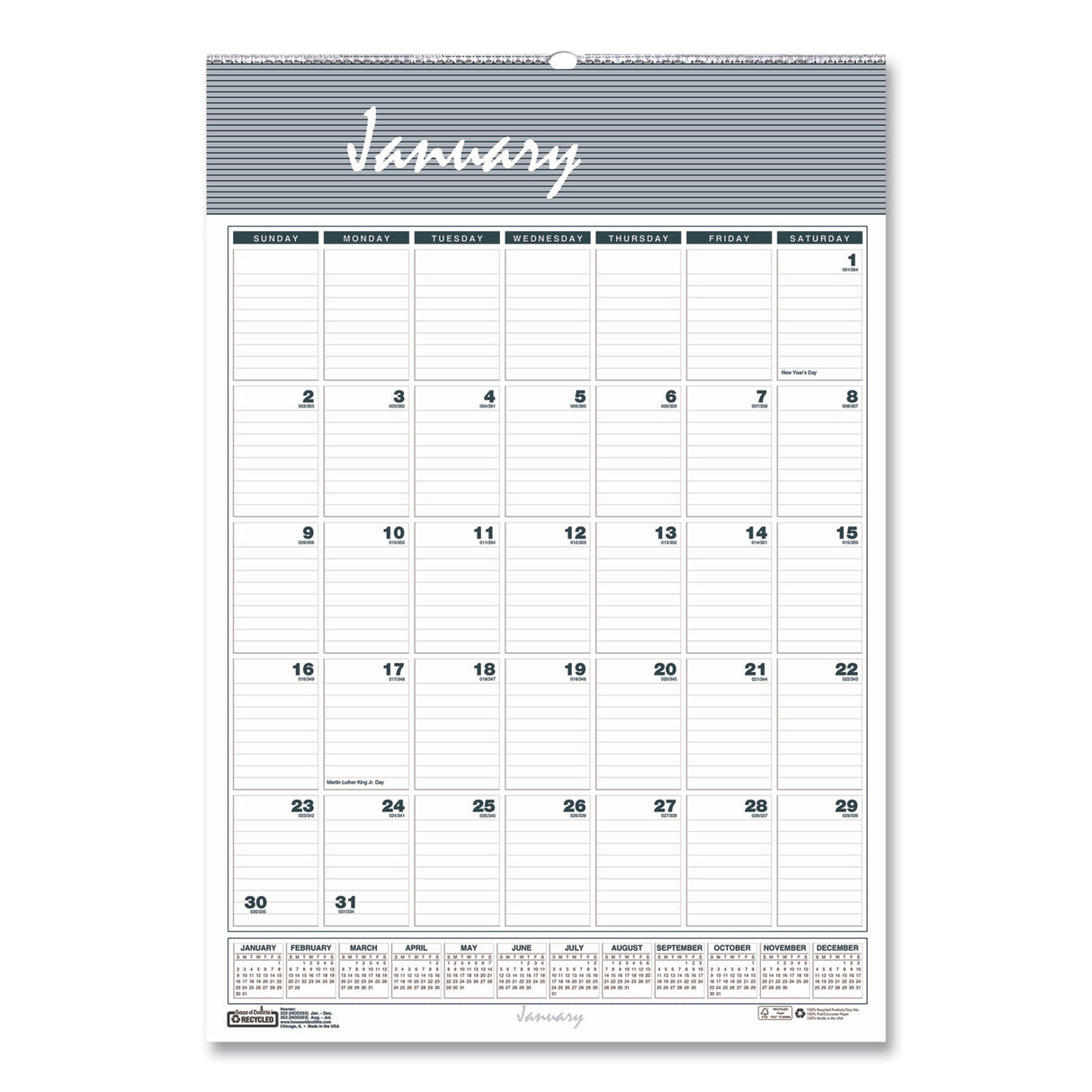 House of Doolittle Bar Harbor Recycled Wirebound Monthly Wall Calendar, 12 x 17, White/Blue/Gray Sheets, 12-Month (Jan-Dec): 2025 (332)
