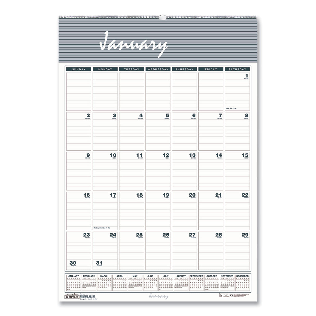 House of Doolittle Bar Harbor Recycled Wirebound Monthly Wall Calendar, 22 x 31.25, White/Blue/Gray Sheets, 12-Month (Jan-Dec): 2025 (334)
