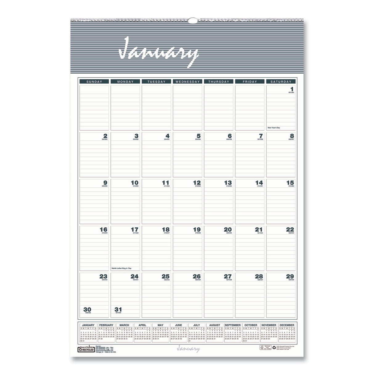 House of Doolittle Bar Harbor Recycled Wirebound Monthly Wall Calendar, 8.5 x 11, White/Blue/Gray Sheets, 12-Month (Jan-Dec): 2025 (331HD)