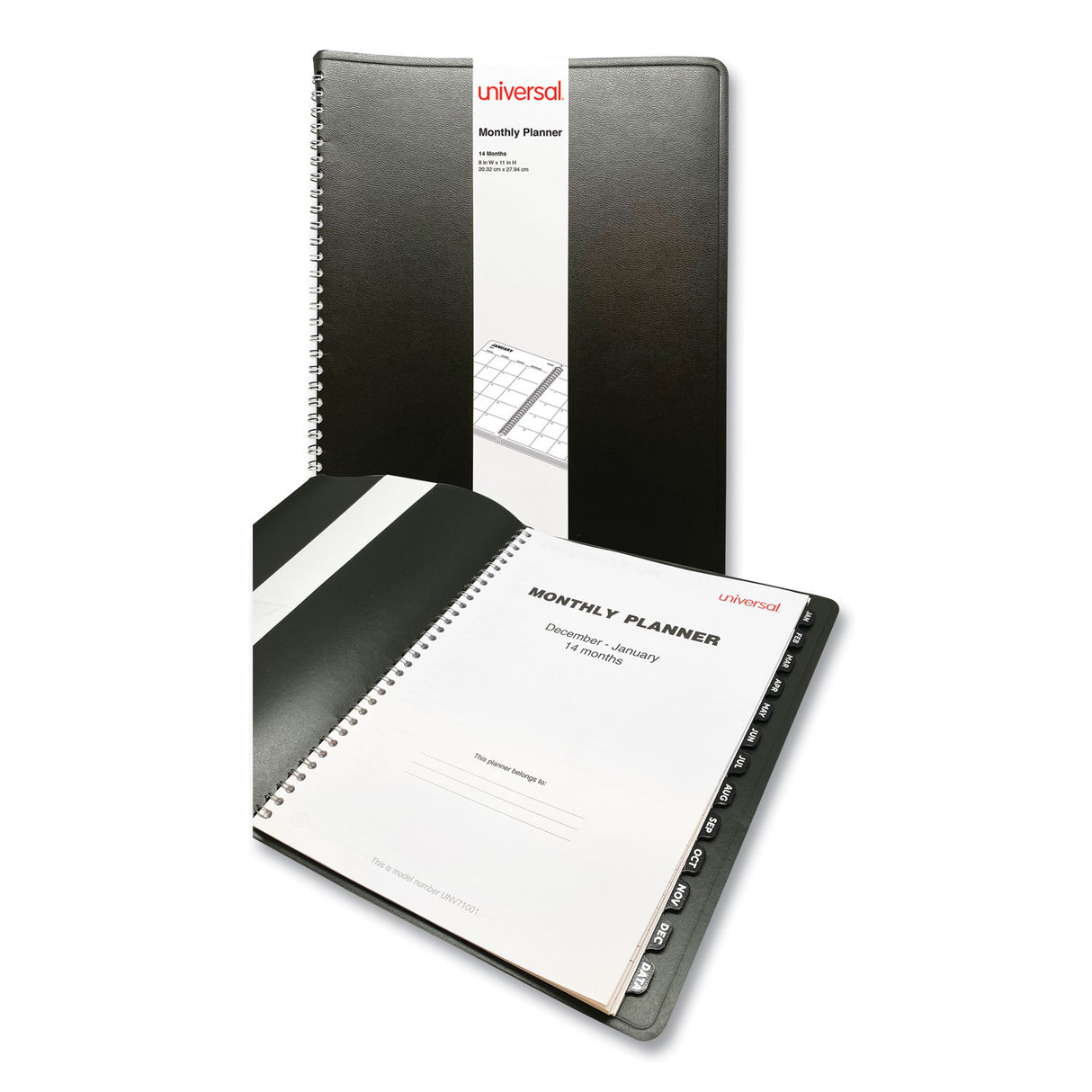 Universal Monthly Planner, 11 x 8, Black Cover, 14-Month: Dec 2024 to Jan 2026 (UNV71001)