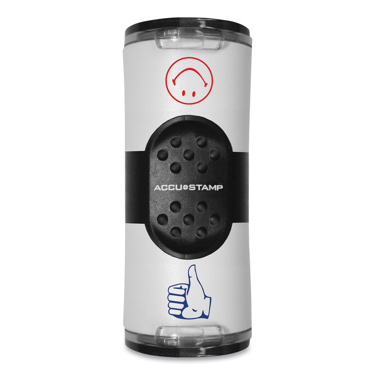 ACCUSTAMP Dual Message Pre-Inked Round Stamp, Smiley Face/Thumbs-Up, 0.63" dia, Red/Blue (032934)