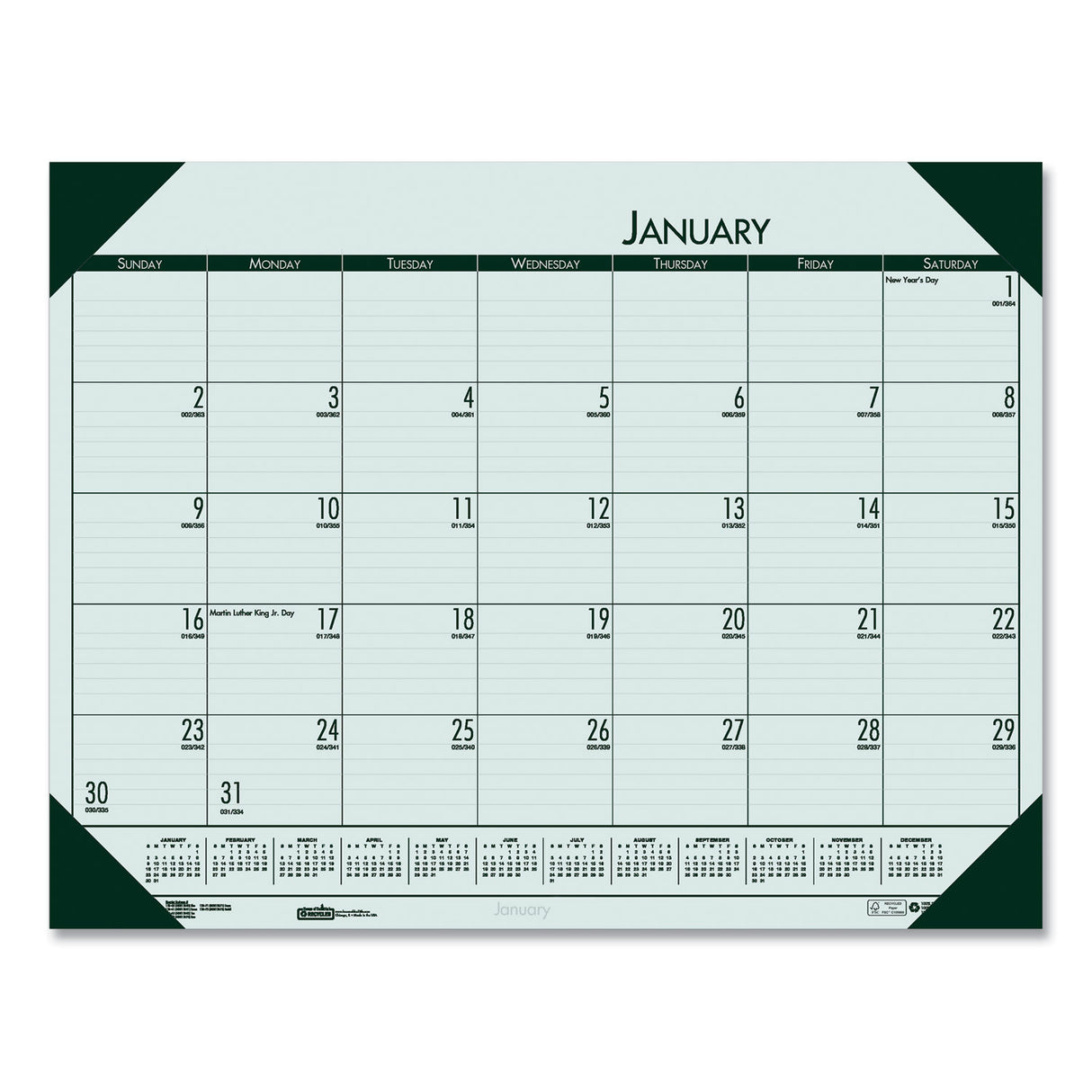 House of Doolittle EcoTones Recycled Monthly Desk Pad Calendar, 22 x 17, Green-Tint/Woodland Green Sheets/Corners, 12-Month (Jan to Dec): 2025 (12471)