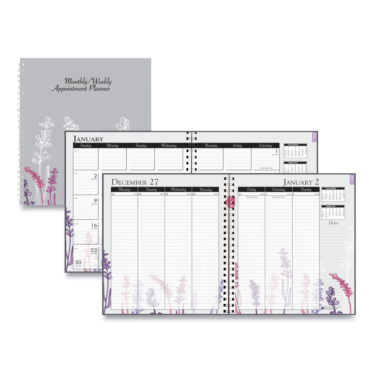 House of Doolittle Recycled Wild Flower Weekly/Monthly Planner, Wild Flowers Artwork, 9 x 7, Gray/White/Purple Cover, 12-Month (Jan-Dec): 2025 (295674)