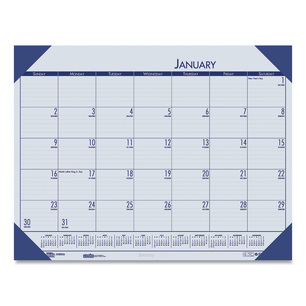 House of Doolittle EcoTones Recycled Monthly Desk Pad Calendar, 18.5 x 13, Ocean Blue Sheets/Corners, Black Binding, 12-Month (Jan to Dec): 2025 (124640)