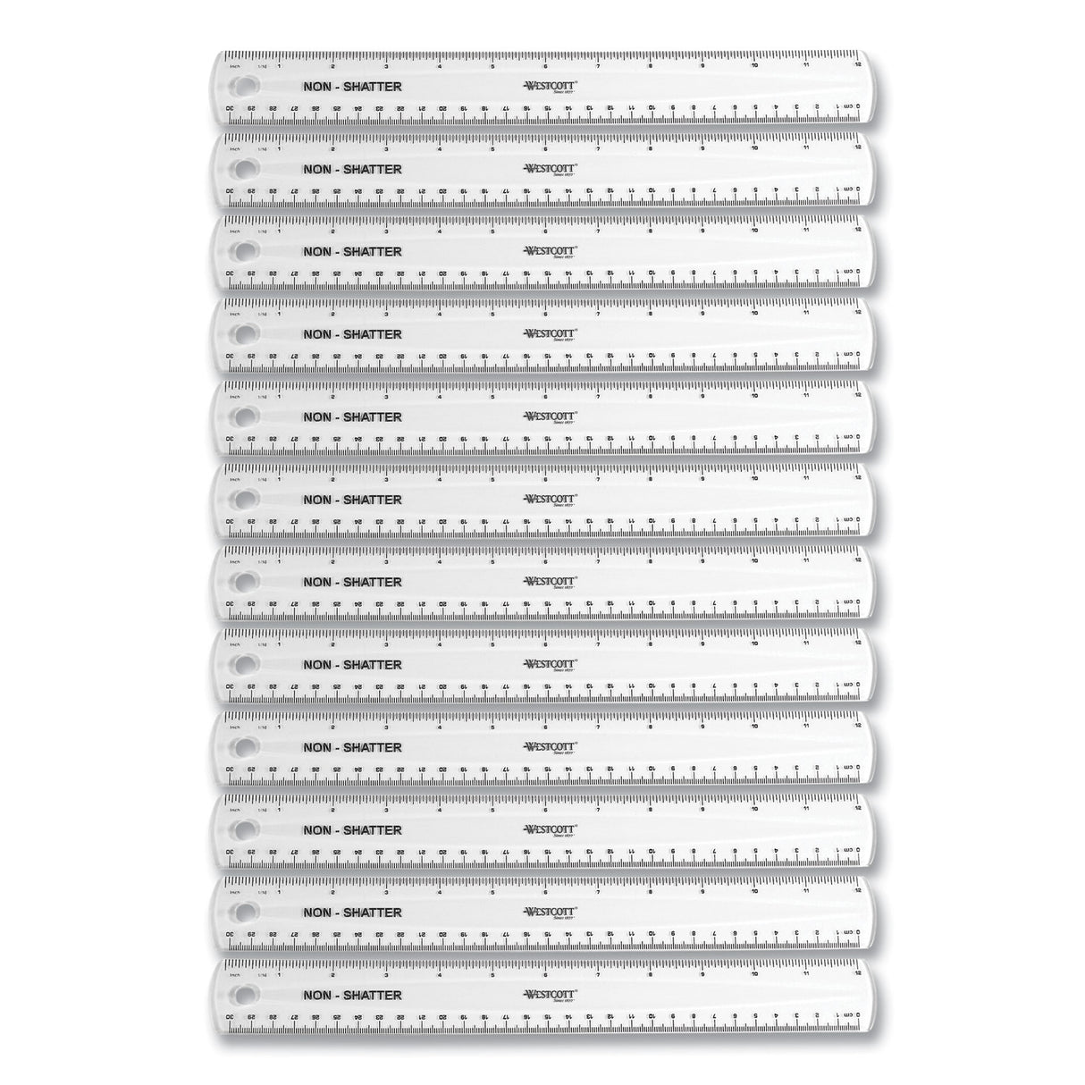 Westcott Non-Shatter Flexible Ruler, Standard/Metric, 12" (30 cm) Long, Plastic, Clear, 12/Box (17725)