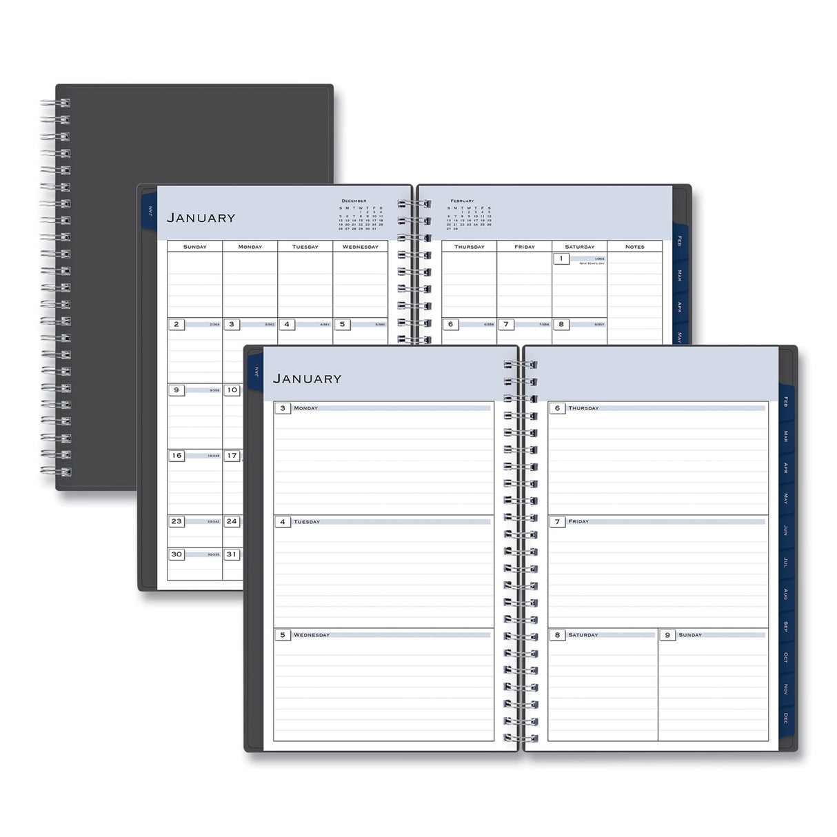 Blue Sky Passages Weekly/Monthly Planner, 8 x 5, Charcoal Cover, 12-Month (Jan to Dec): 2025 (100010)