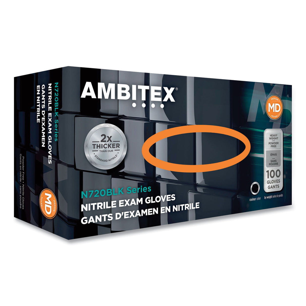 AMBITEX N720 Series Powder-Free Nitrile Gloves, 6 mil, 2X-Large, Black, 100/Box, 10 Boxes/Carton (NXXL720BLK)