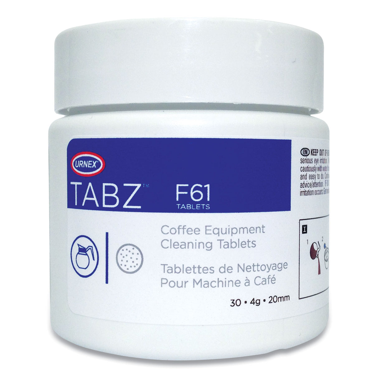 Urnex Tabz Coffee Equipment Cleaning Tablets, 0.14 oz Tablet, 30 Tablets/Jar (60031)