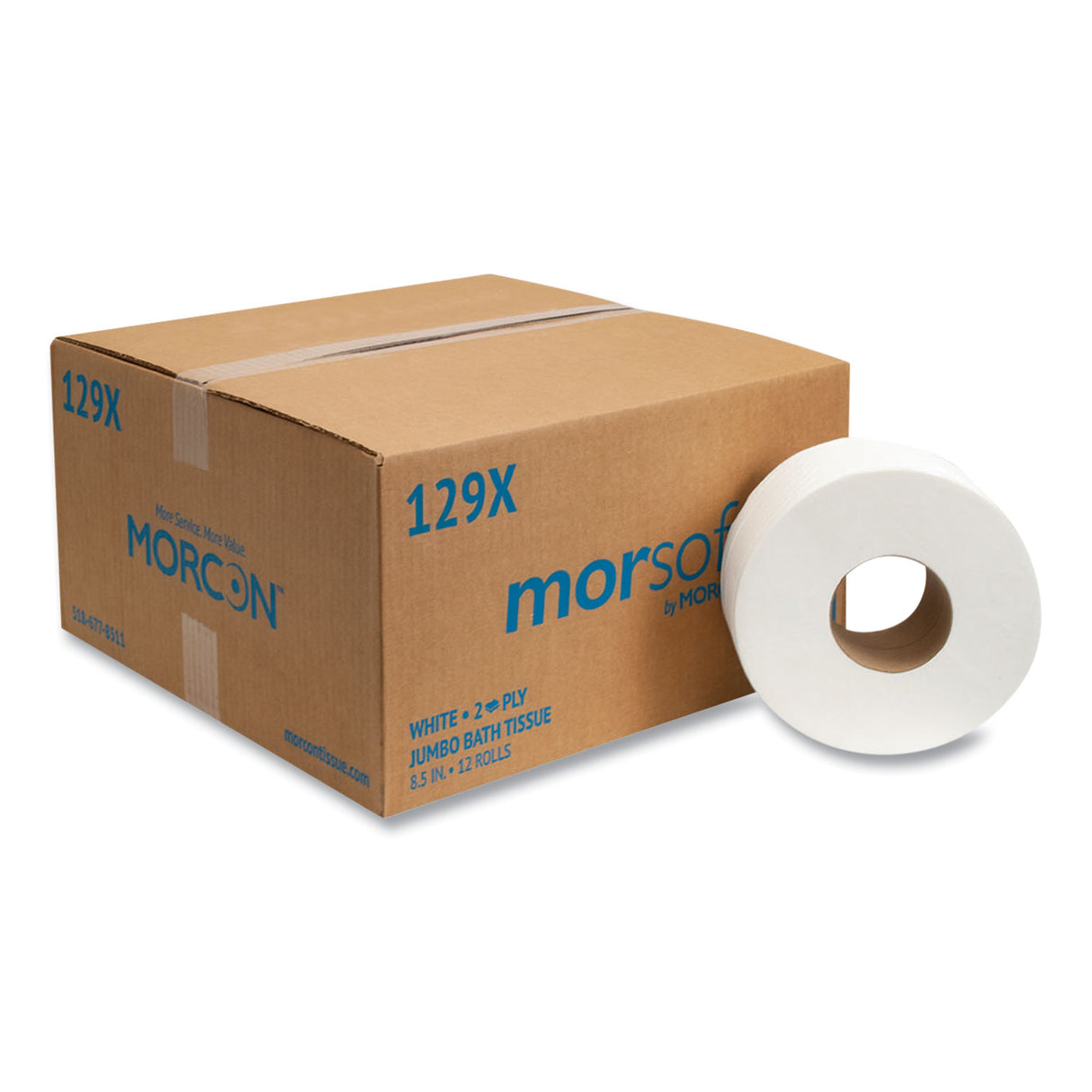 Morcon® Jumbo Roll Toilet Paper, 2-Ply, White, 500-ft., 12 Rolls (129X)