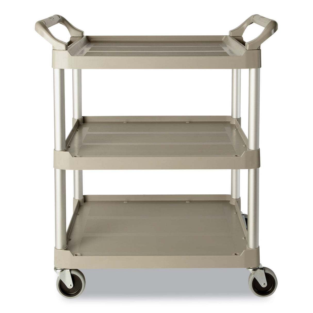 Rubbermaid Commercial Three-Shelf Service Cart, Plastic, 3 Shelves, 200 lb Capacity, 18.63" x 33.63" x 37.75", Off-White (342488OWH)