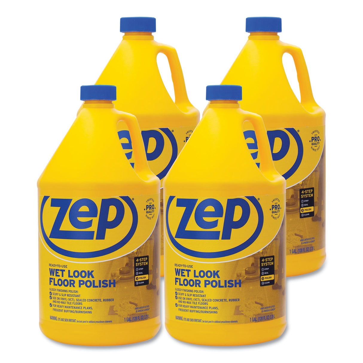 Zep Commercial Wet Look Floor Polish, 1 gal, 4/Carton (ZUWLFF128CT)