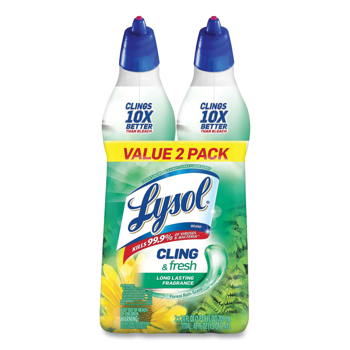 LYSOL Brand Cling and Fresh Toilet Bowl Cleaner, Forest Rain Scent, 24 oz, 2/Pack, 4 Packs/Carton (98015)