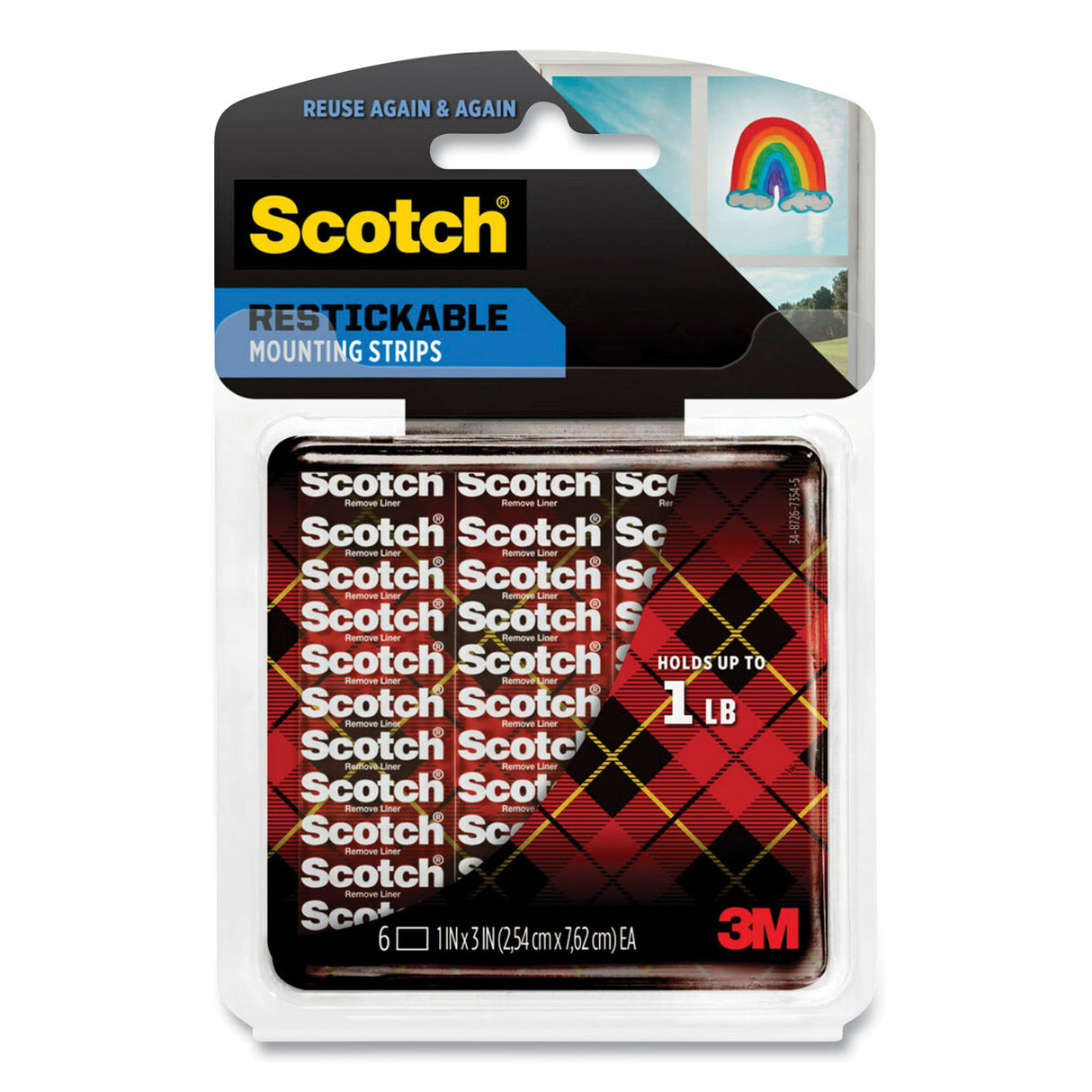Scotch Restickable Mounting Tabs, Removable, Holds Up to 1 lb, 1 x 3, Clear, 6/Pack (R101)