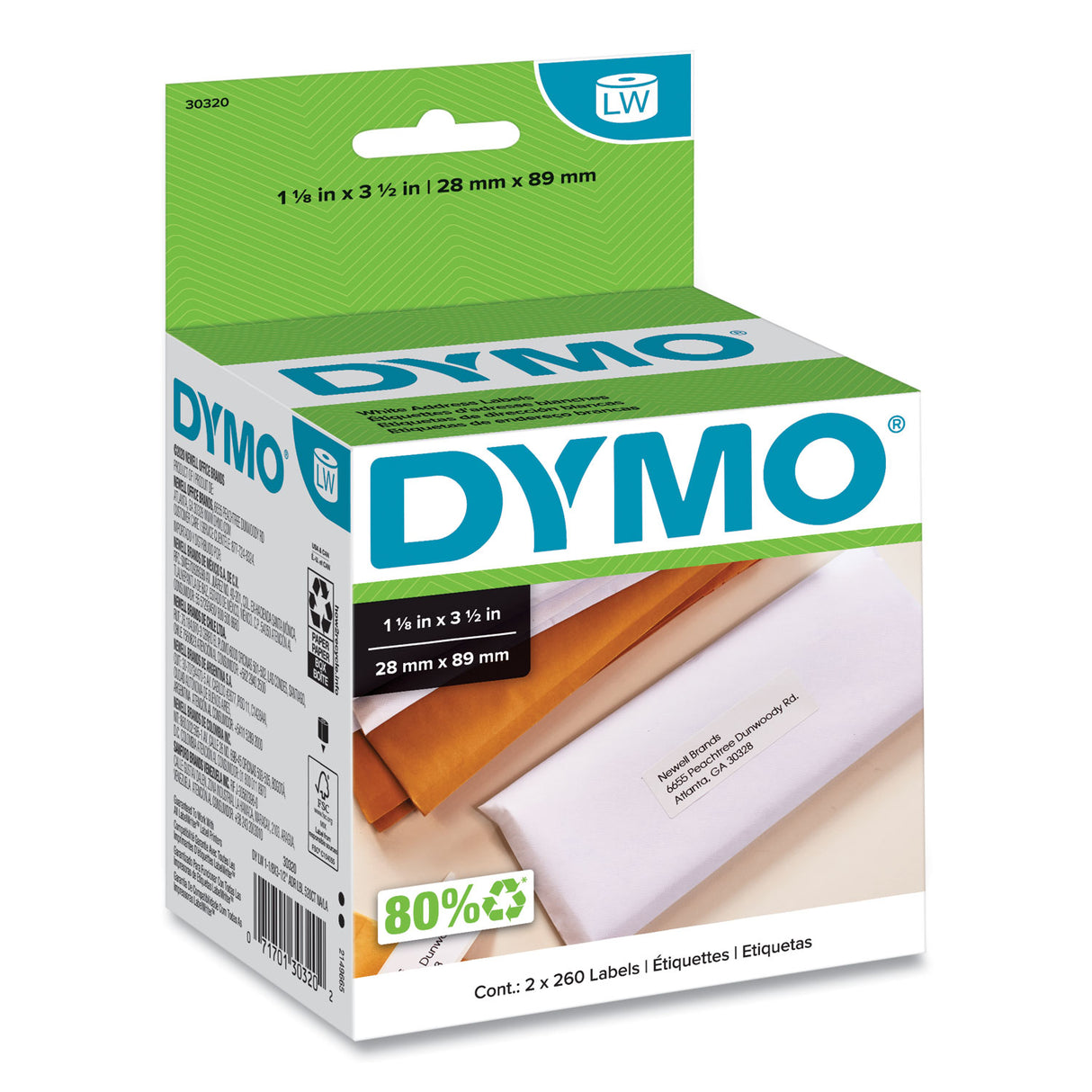DYMO LabelWriter Address Labels, 1.12" x 3.5", White, 260 Labels/Roll, 2 Rolls/Pack (30320)