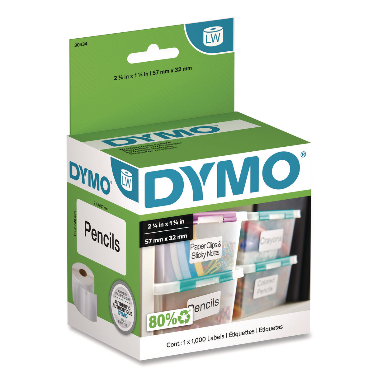 DYMO LabelWriter Address Labels, 1.25'' x 2.25'', White, 1,000 Labels/Roll (30334)