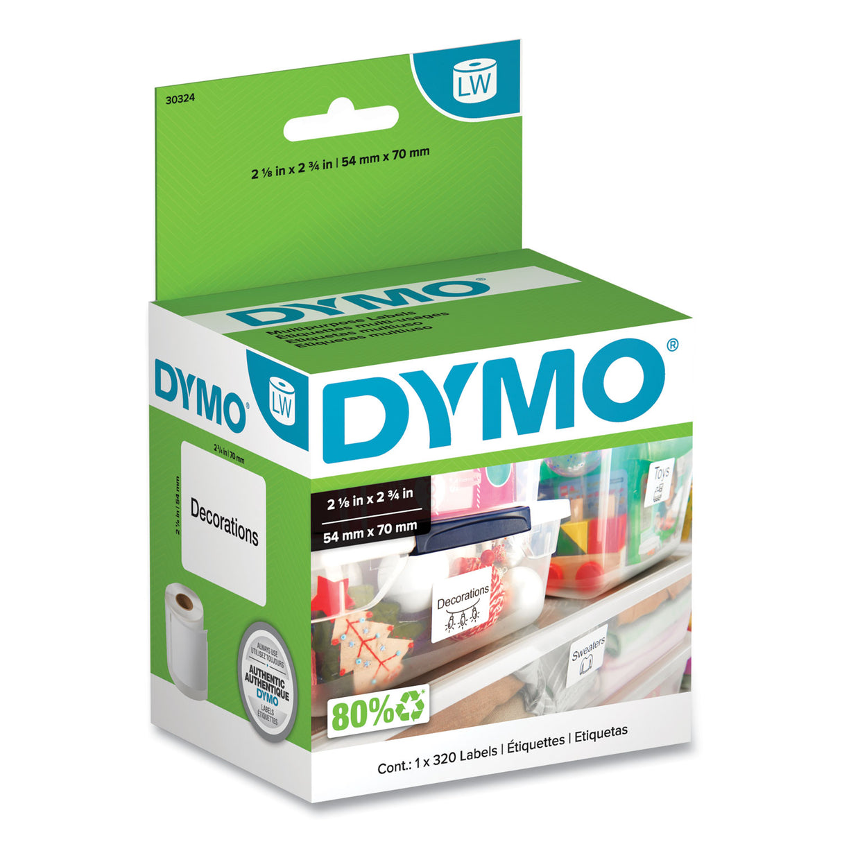 DYMO LW Multipurpose Labels, 2.75" x 2.12", White, 320 Labels/Roll (30324)