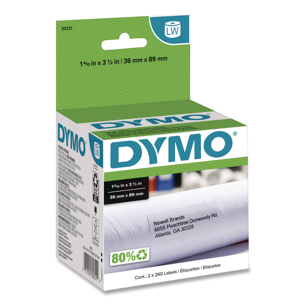DYMO LabelWriter Address Labels, 1.4" x 3.5", White, 260 Labels/Roll, 2 Rolls/Pack (30321)