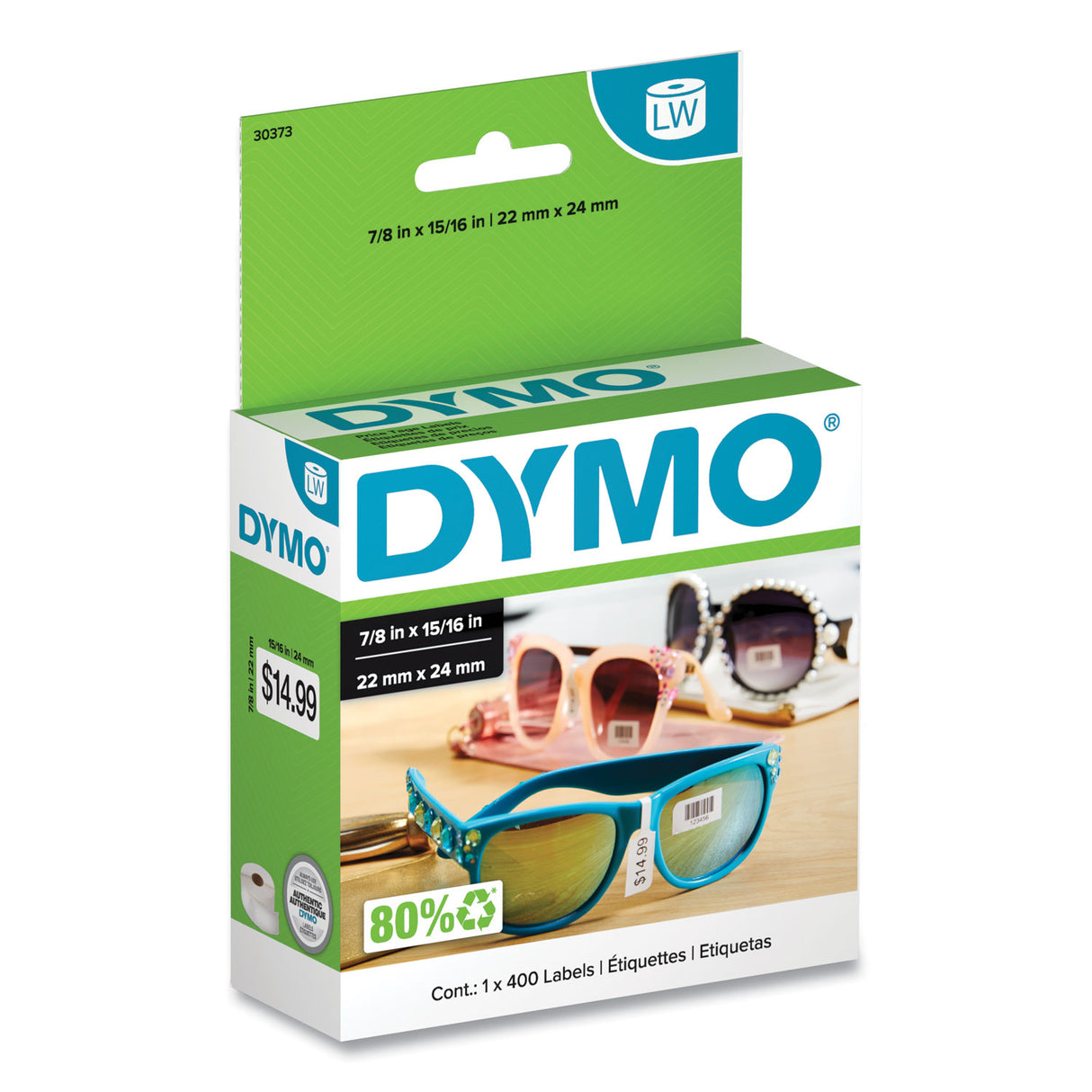 DYMO LW Price Tag Labels, 0.93" x 0.87", White, 400 Labels/Roll (30373)