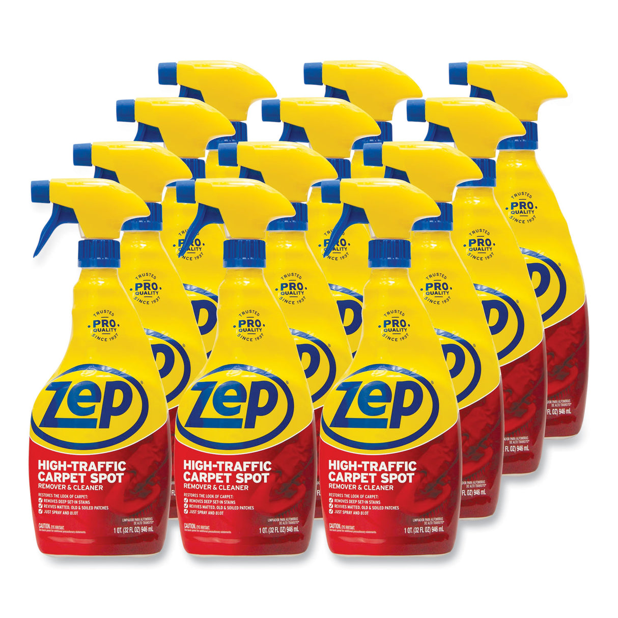 Zep Commercial High Traffic Carpet Cleaner, Fresh Scent, 32 oz Spray Bottle, 12/Carton (ZUHTC32CT)