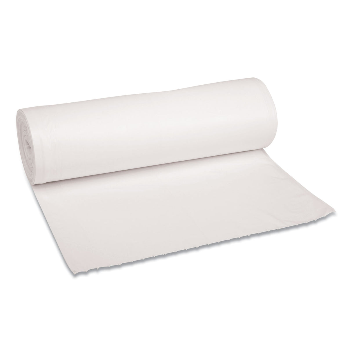 Boardwalk Low-Density Waste Can Liners, 60 gal, 0.6 mil, 38" x 58", White, Perforated Roll, 25 Bags/Roll, 4 Rolls/Carton (BWK3858EXH)