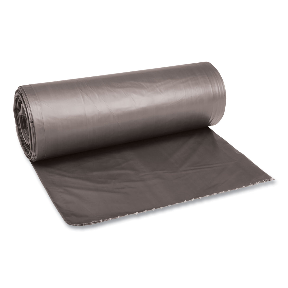 Boardwalk Low-Density Waste Can Liners, 60 gal, 0.95 mil, 38" x 58", Gray, Perforated Roll, 25 Bags/Roll, 4 Rolls/Carton (BWK528)