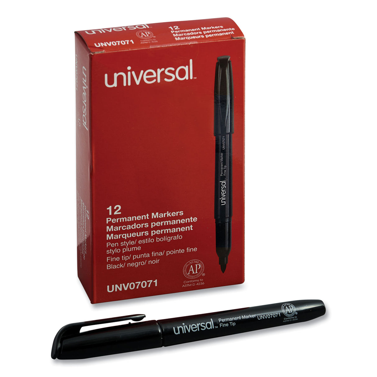 Universal Pen-Style Permanent Marker, Fine Bullet Tip, Black, Dozen (UNV07071)
