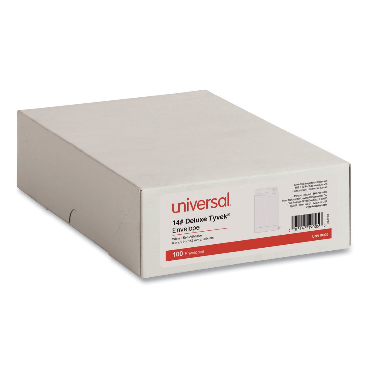 Universal Deluxe Tyvek Envelopes, #1, Square Flap, Self-Adhesive Closure, 6 x 9, White, 100/Box (UNV19005)