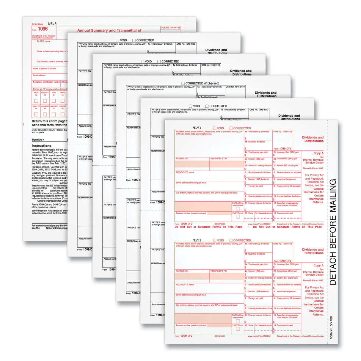 TOPS 5-Part 1099-DIV Tax Forms for Inkjet/Laser Printers, Five-Part Carbonless, 8 x 5.5, 2 Forms/Sheet, 24 Forms Total (22973)