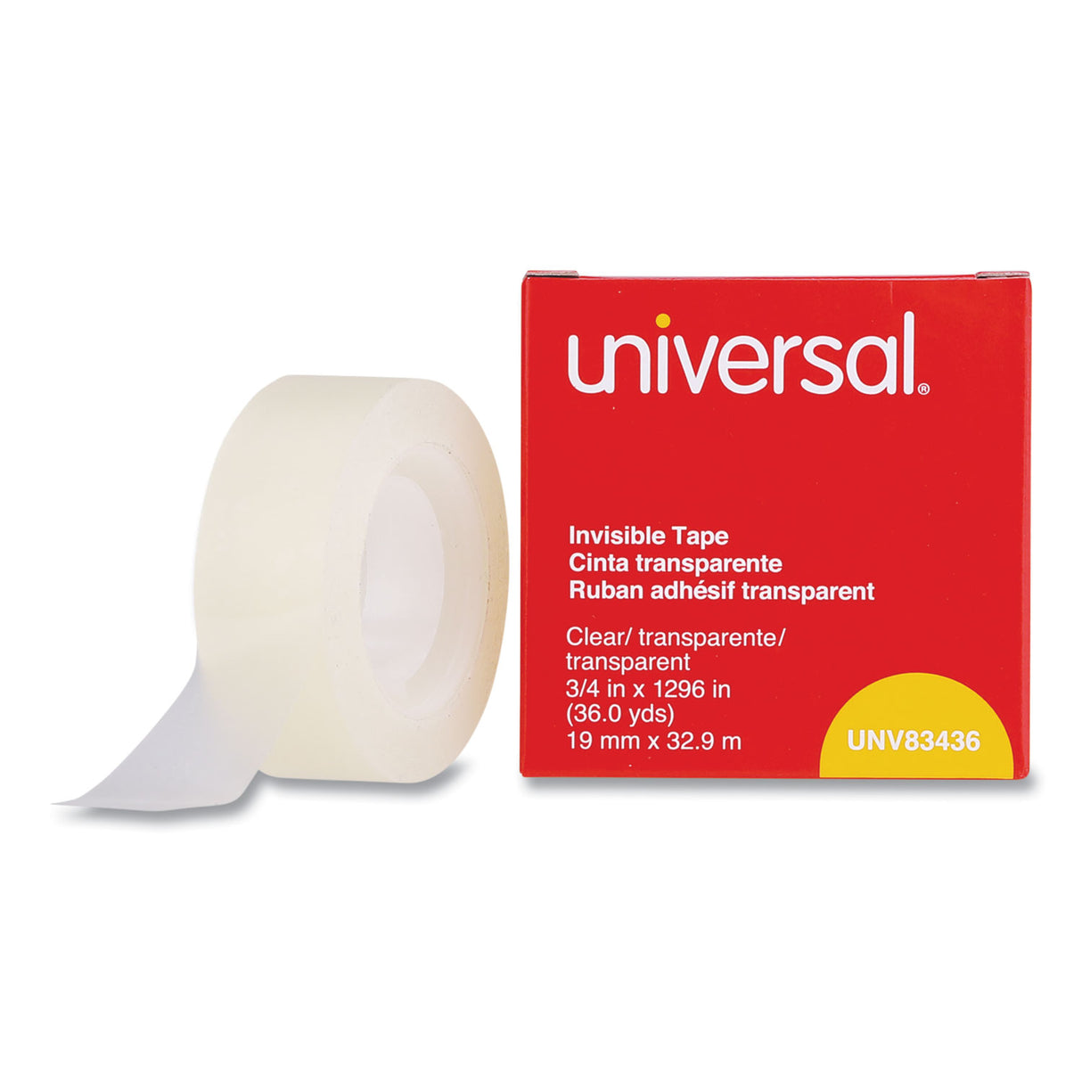 Universal Invisible Tape, 1" Core, 0.75" x 36 yds, Clear (UNV83436)