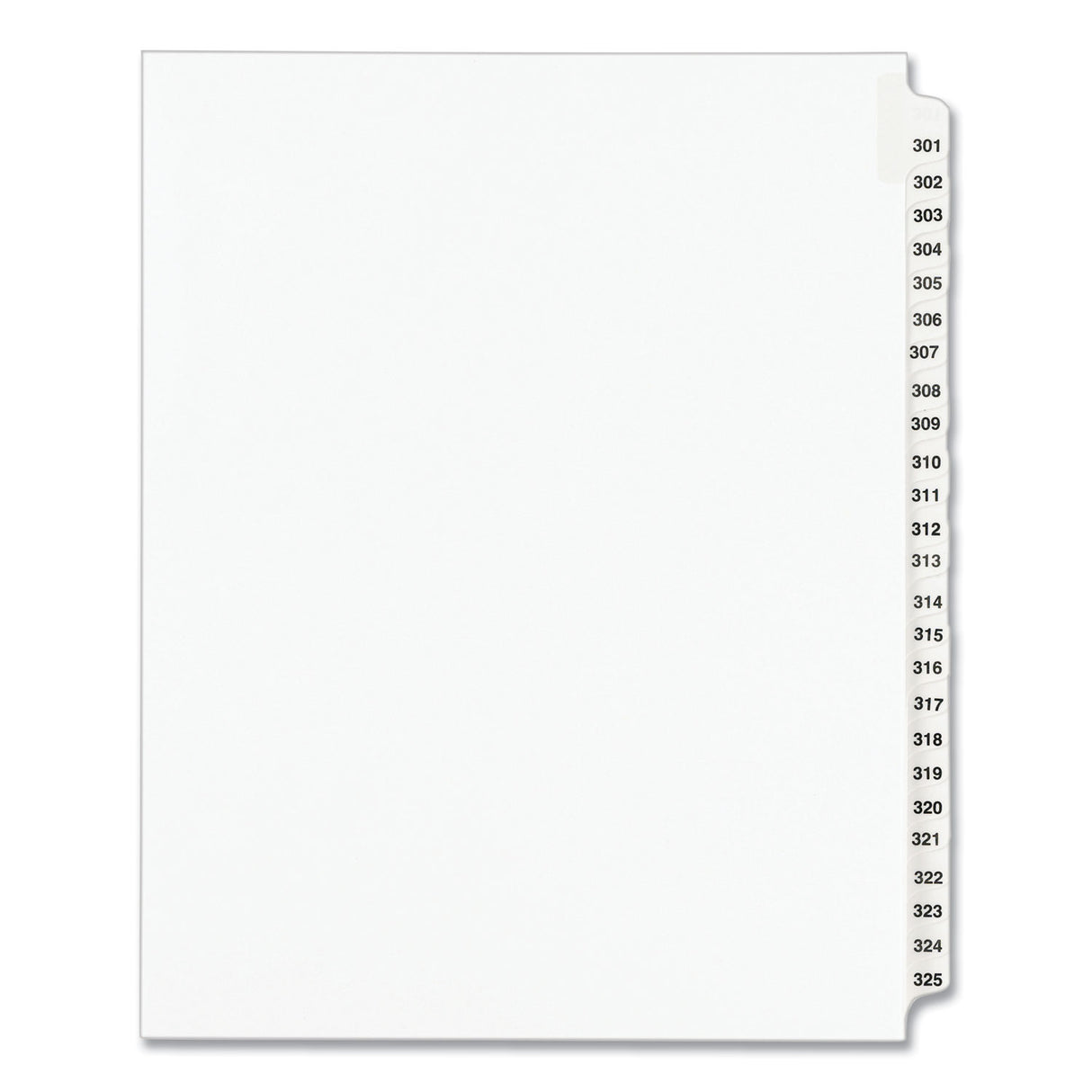 Preprinted Legal Exhibit Side Tab Index Dividers, Avery Style, 25-Tab, 301 to 325, 11 x 8.5, White, 1 Set, (1342) (01342)