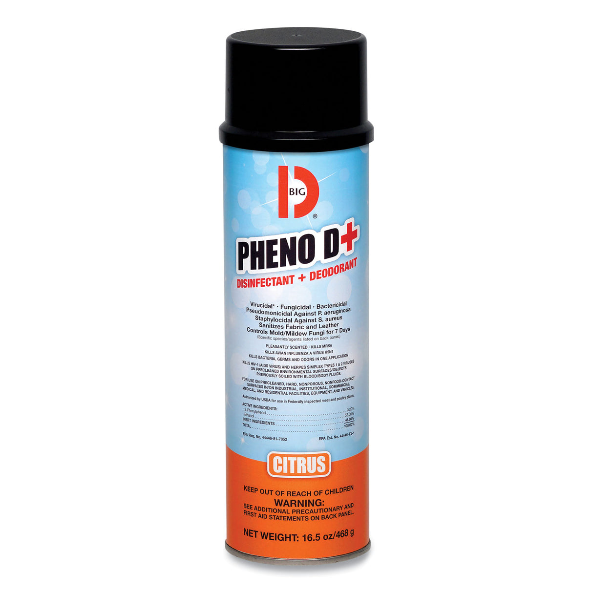 Big-D PHENO D+ Aerosol Disinfectant/Deodorizer, Citrus Scent, 16.5 oz Aerosol Spray Can, 12/Carton (33700)