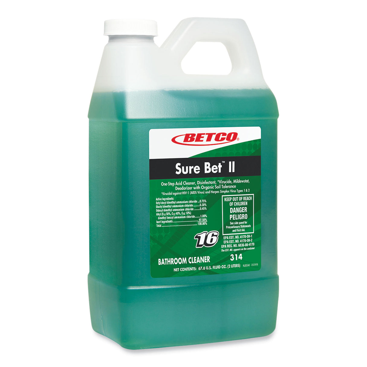 Betco Sure Bet II Foaming Disinfectant, Citrus Scent, 67.6 oz Bottle, 4/Carton (3144700)