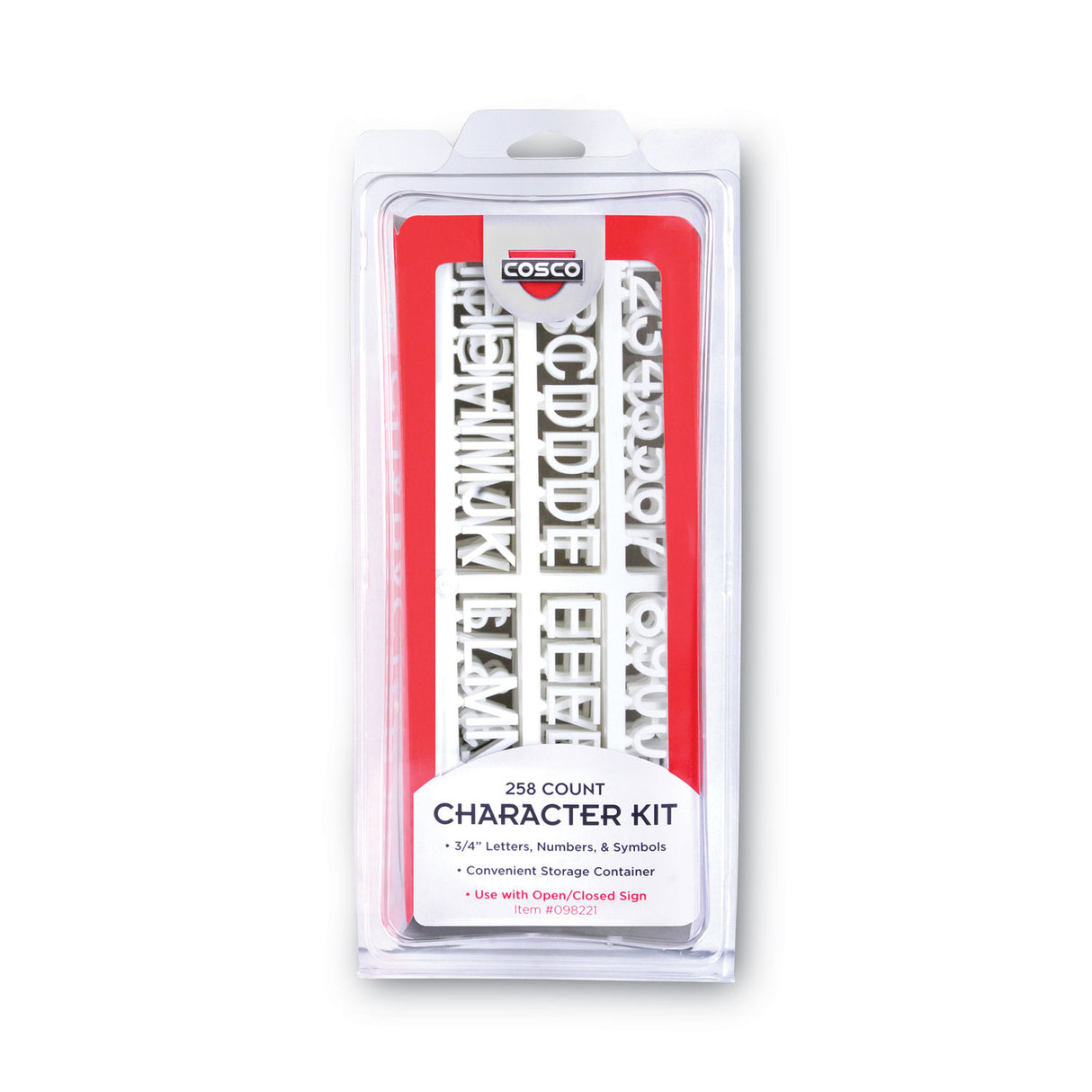 COSCO Character Kit, Letters, Numbers, Symbols, Helvetica, White, 0.75"h, 258 Pieces (098233)