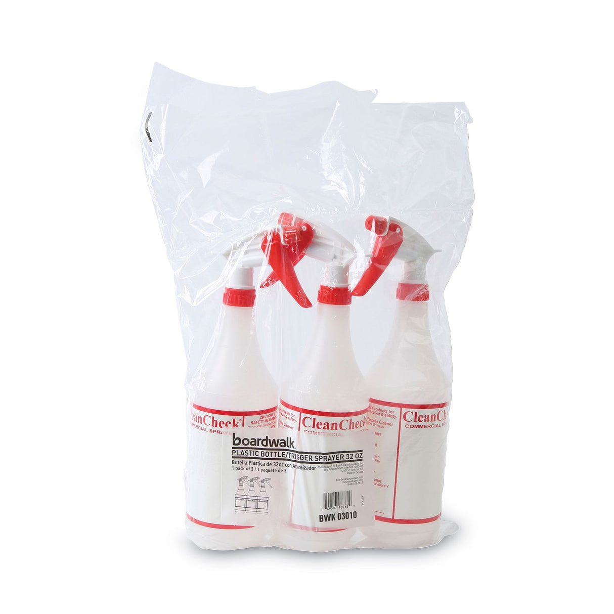 Boardwalk® Trigger Spray Bottle, 32 oz, Clear/Red, HDPE, 3/Pack (BWK03010)