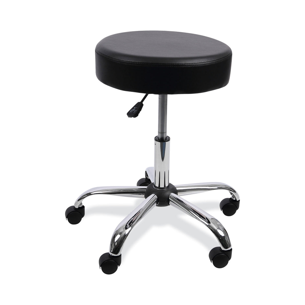 Alera Height Adjustable Lab Stool, Backless, Supports Up to 275 lb, 19.69" to 24.80" Seat Height, Black Seat, Chrome Base (ALEUS4716)