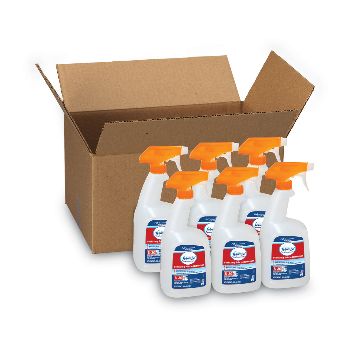 Febreze Professional Sanitizing Fabric Refresher, Light Scent, 32 oz Spray Bottle, 6/Carton (07309)