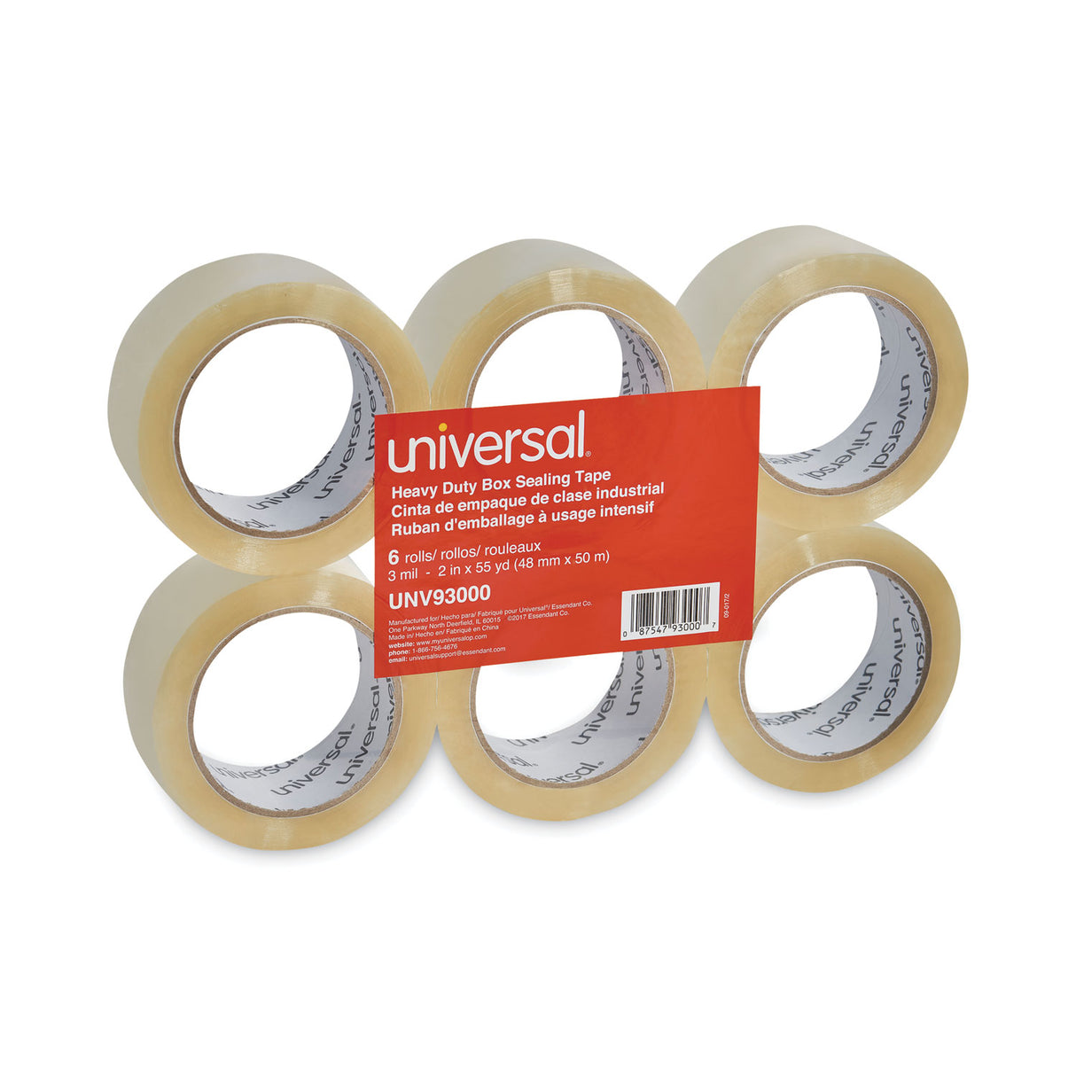 Universal Heavy-Duty Box Sealing Tape, 3" Core, 1.88" x 54.6 yds, Clear, 6/Pack (UNV93000)