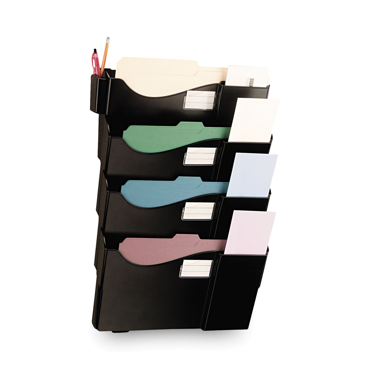 Universal Grande Central Filing System, 4 Sections, Legal/Letter Size, Wall Mount, 16.63" x 4.75" x 27.5", Black, 4/Pack (UNV08137)
