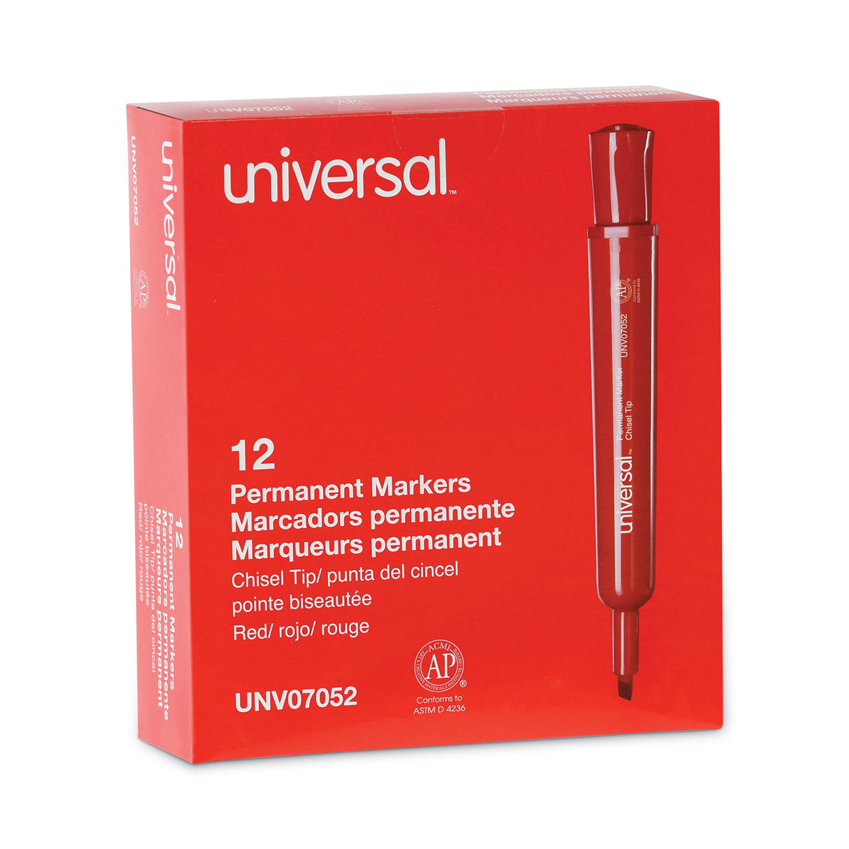 Universal Chisel Tip Permanent Marker, Broad Chisel Tip, Red, Dozen (UNV07052)
