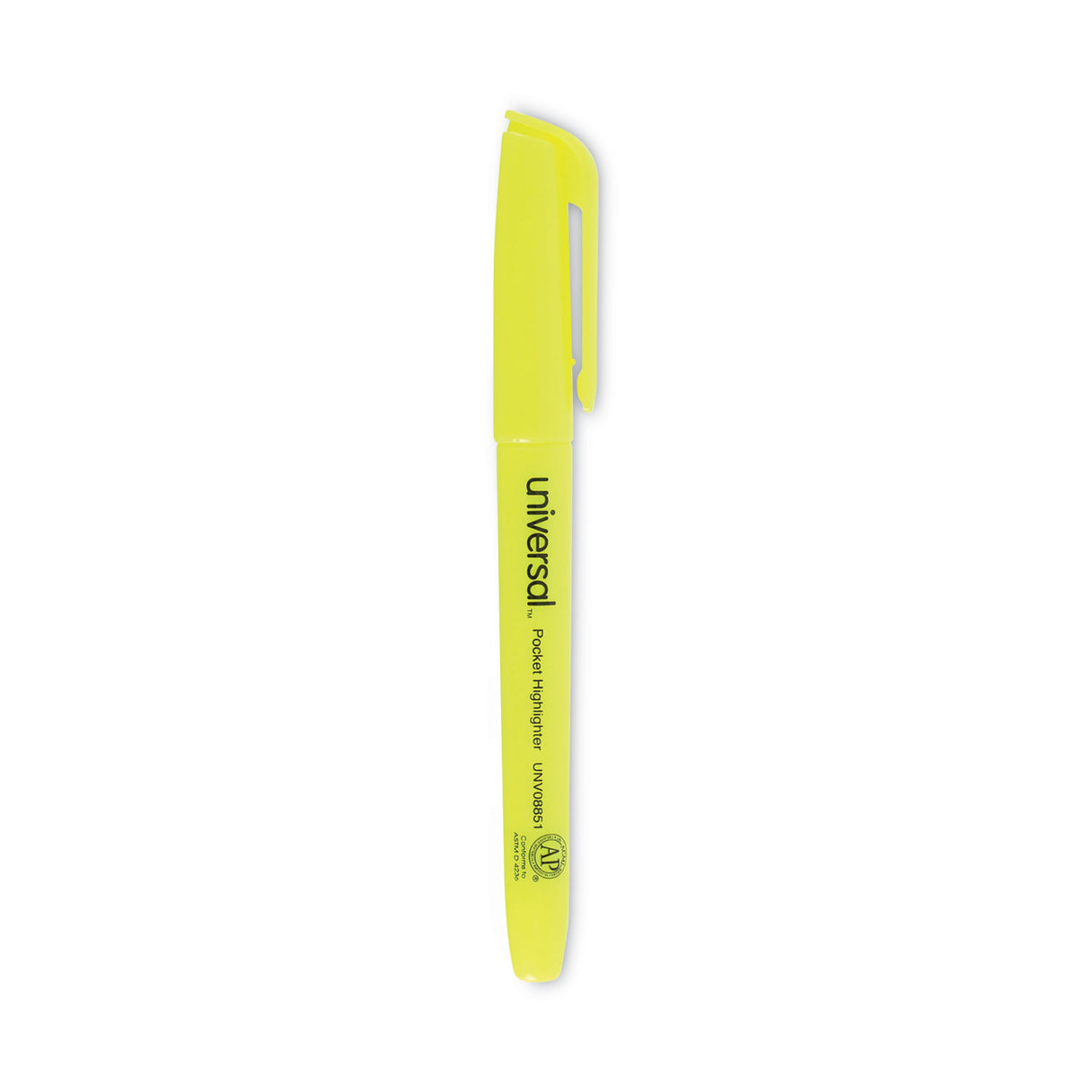 Universal Pocket Highlighters, Fluorescent Yellow Ink, Chisel Tip, Yellow Barrel, Dozen (UNV08851)
